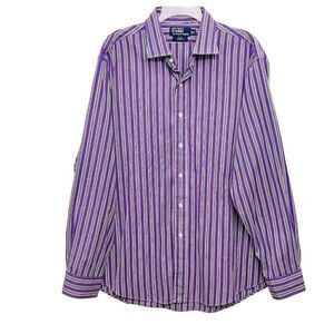 Polo By Ralph Lauren Shirt Purple Green Stripes Cotton Button Up 18(2XL)